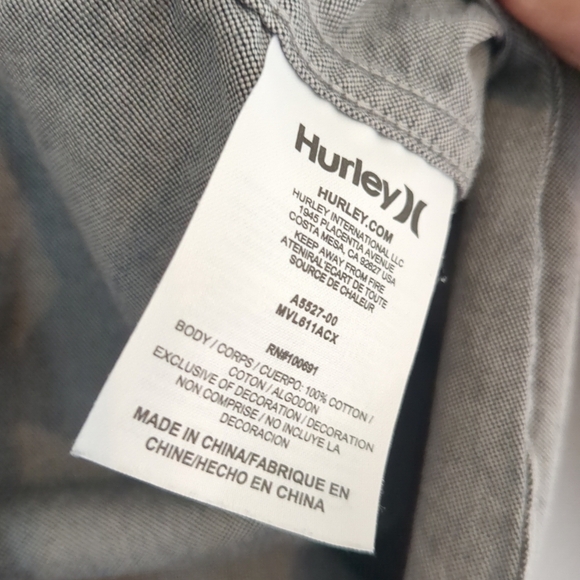 Hurley Shirt Mens XL Grey Long Sleeve Camo Pocket Surfer Casual Cotton Button - Picture 4 of 8